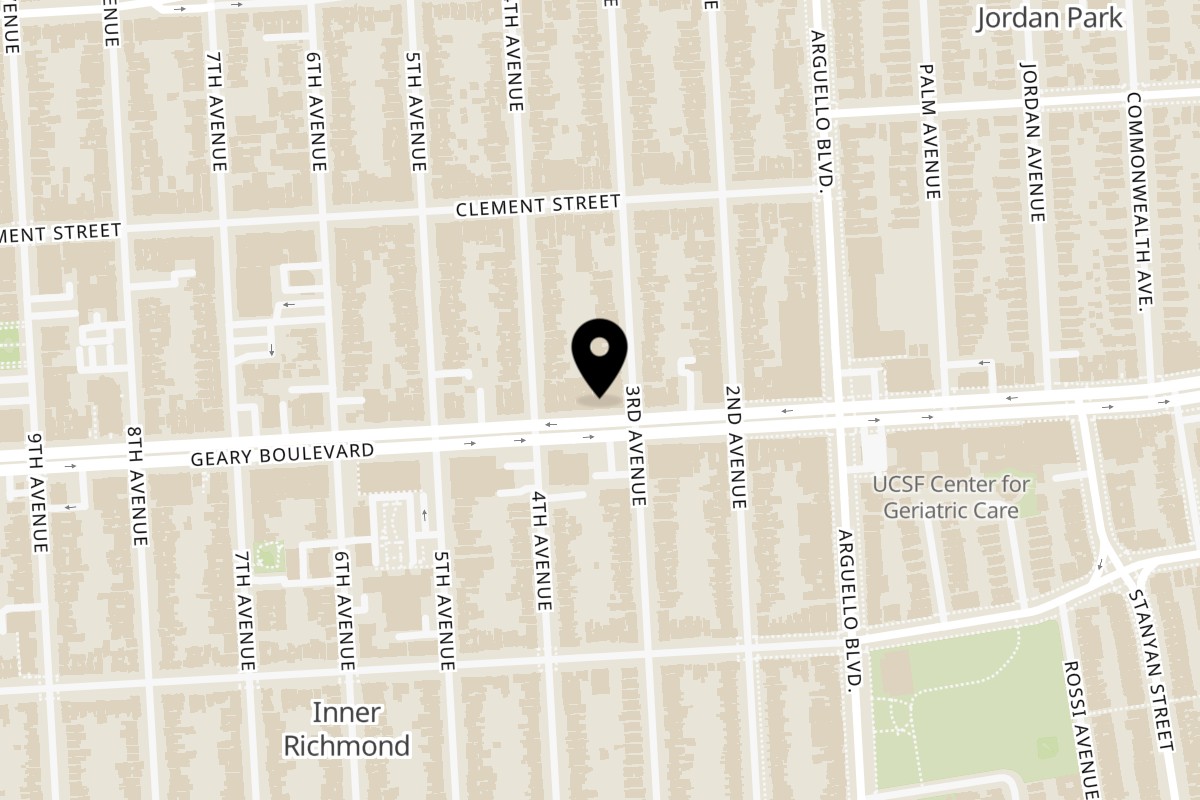 Map showing the location of Who Dat Cat on 3920 Geary Blvd in San Francisco